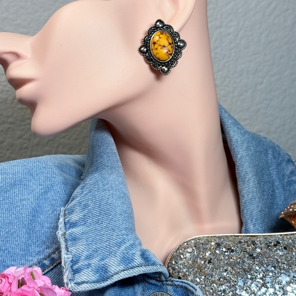 Anthropologie Yellow and Silver Ornate Earrings - Picture 1 of 6